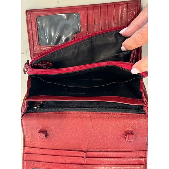 Brighton Red Pebbled Leather Trifold Wallet Organizer Checkbook Clutch - Picture 9 of 12
